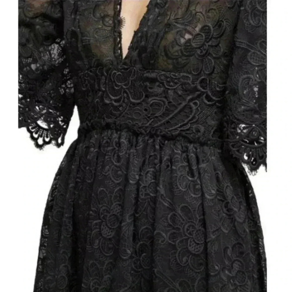 French Connection Bell-Sleeve Lace Dress Black XS 2 - Picture 2 of 10